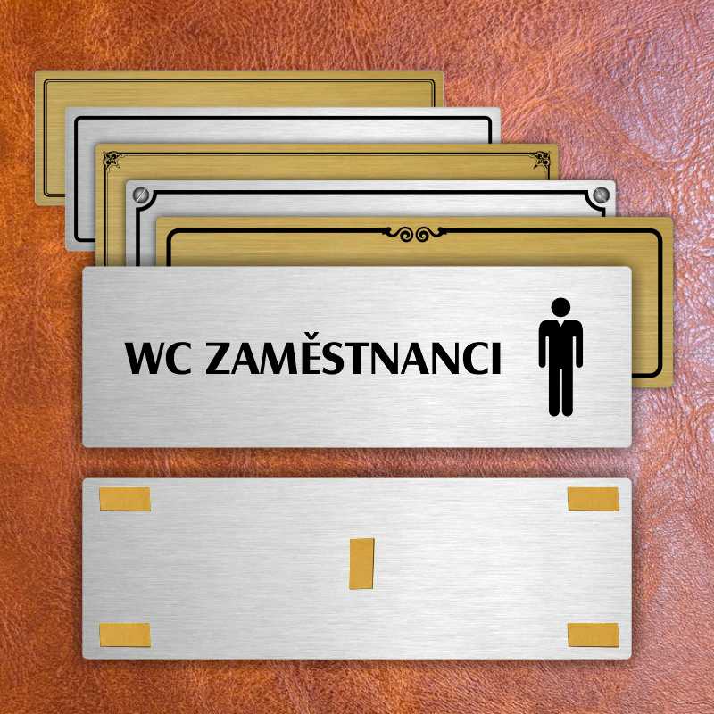 WC zaměstnanci muži, 240x79mm, zlatá popiska s dvojtým rámečkem