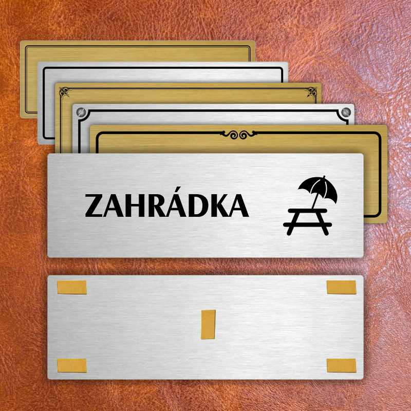 Zahrádka, 200x66mm, zlatá popiska s dvojtým rámečkem