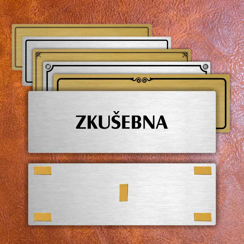 Zkušebna, 240x79mm, zlatá popiska s rámečkem