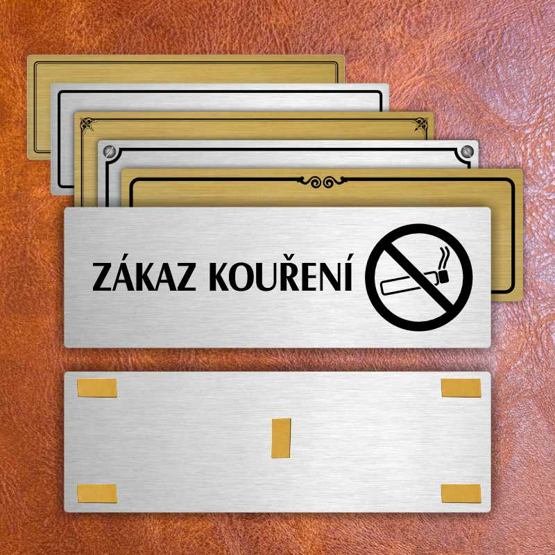 Zákaz kouření, 240x79mm, stříbrná popiska s okrasným rámečkem  