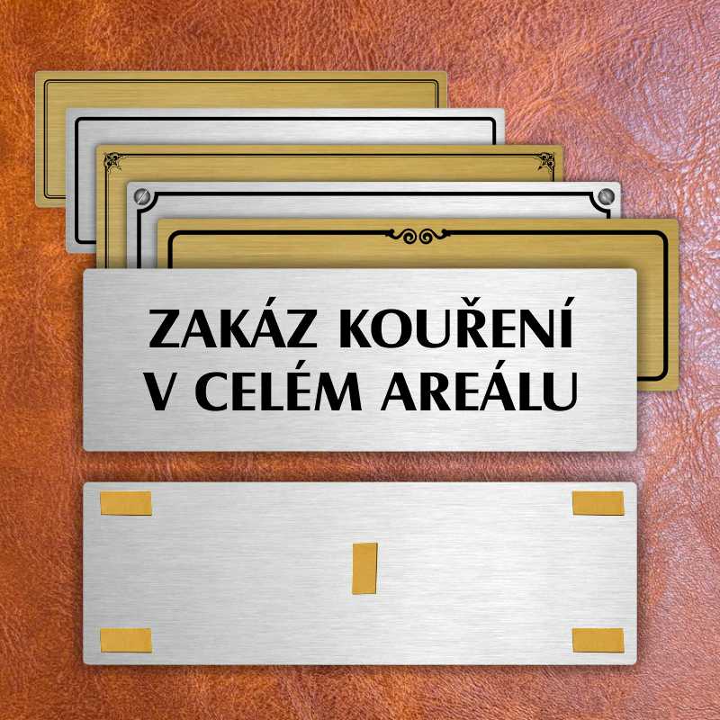 Zákaz kouření, 200x66mm, zlatá popiska s dvojtým rámečkem