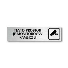 Prostor monitorován kamerou, stříbrná cedulka, 180x45mm