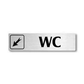 WC vlevo dolů, stříbrná cedulka, 180x45mm