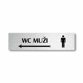 WC muži vlevo, stříbrná cedulka, 180x45mm