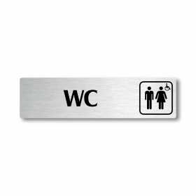 WC společné a invalida, stříbrná cedulka, 180x45mm