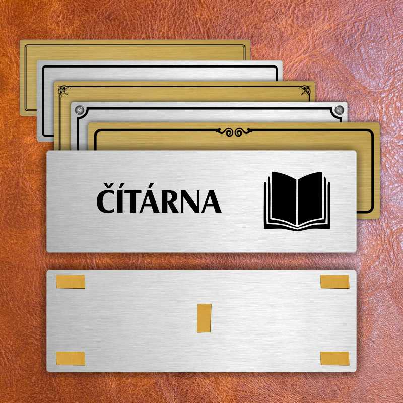 Čítárna, stříbrná popiska na dveře