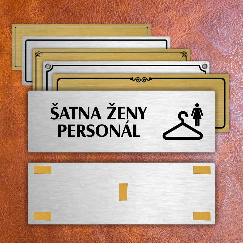 Šatna ženy personál, 240x79mm, zlatá popiska s imitacemi šroubků