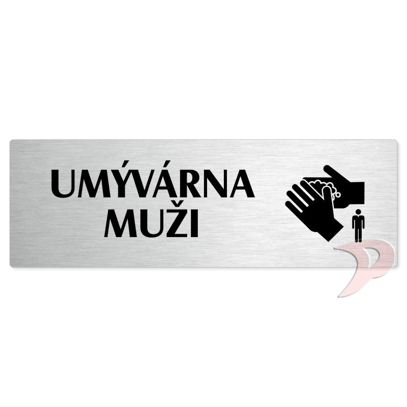 Umývárna muži, 200x66mm, stříbrná popiska 