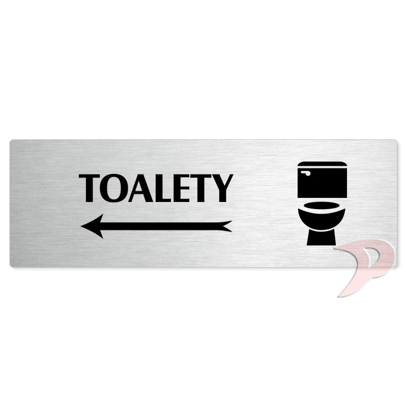 Toalety vlevo, 240x79mm, stříbrná popiska 