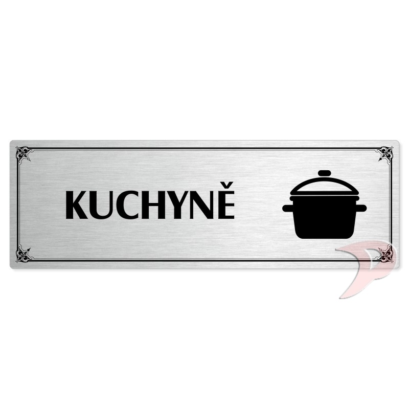 Kuchyně, 200x66mm, stříbrná popiska s okrasným rámečkem