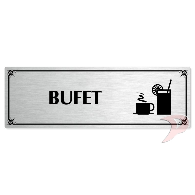 Bufet, 200x66mm, stříbrná popiska s okrasným rámečkem