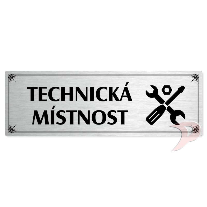 Technická místnost, 200x66mm, stříbrná popiska s okrasným rámečkem