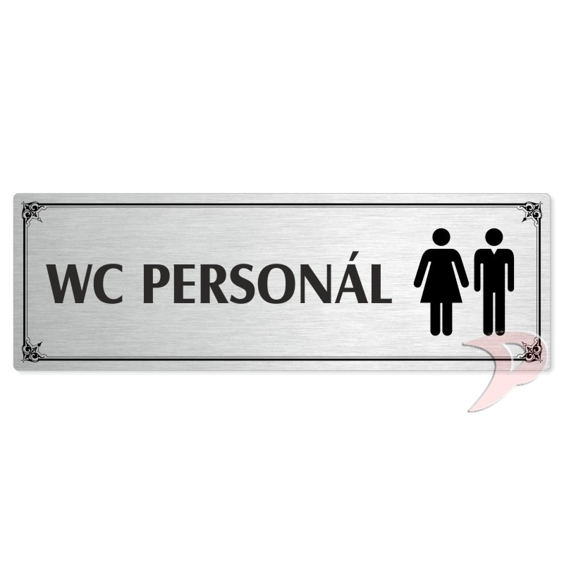 WC personál společné, 240x79mm, stříbrná popiska s okrasným rámečkem