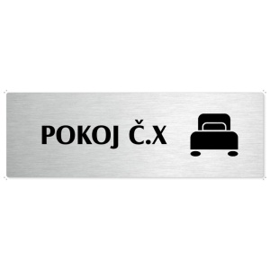 Pokoj č., stříbrná popiska na dveře