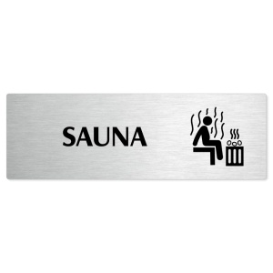 Sauna, stříbrná popiska na dveře