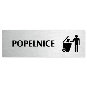 Popelnice, stříbrná popiska na dveře