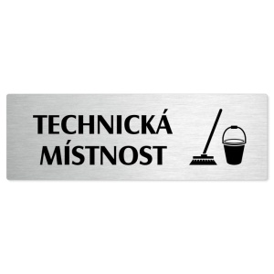 Technická místnost, stříbrná popiska na dveře