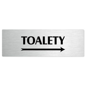 Toalety vpravo, 240x79mm, stříbrná popiska 