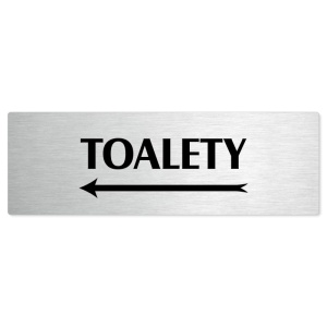 Toalety vlevo, 240x79mm, stříbrná popiska 
