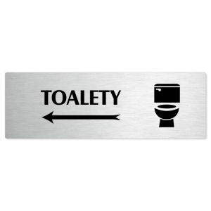 Toalety vlevo, 200x66mm, stříbrná popiska 