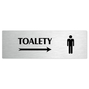 Toalety vpravo muži, 200x66mm, stříbrná popiska 