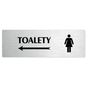 Toalety vlevo ženy, 200x66mm, stříbrná popiska 