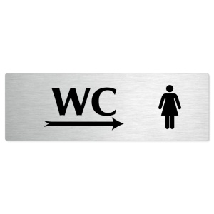 WC ženy vpravo, stříbrná popiska na dveře