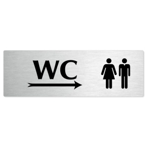 WC společné vpravo, stříbrná popiska na dveře