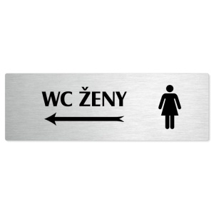 WC ženy vlevo, stříbrná popiska na dveře