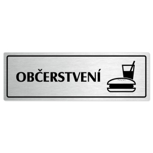 Občerstvení, 200x66mm, stříbrná popiska s rámečkem