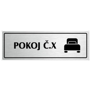 Pokoj č., 200x66mm, stříbrná popiska s rámečkem