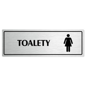 Toalety ženy, 240x79mm, stříbrná popiska s rámečkem