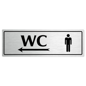 WC muži vlevo, 240x79mm, stříbrná popiska s rámečkem