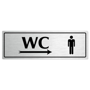 WC muži vpravo, 200x66mm, stříbrná popiska s rámečkem