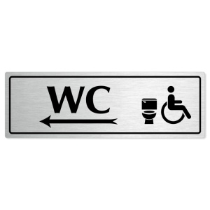 WC invalida vlevo, 200x66mm, stříbrná popiska s rámečkem