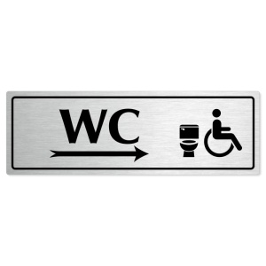 WC invalida vpravo, 240x79mm, stříbrná popiska s rámečkem