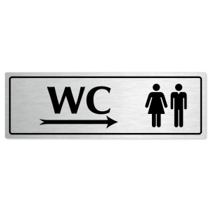 WC společné vpravo, 240x79mm, stříbrná popiska s rámečkem