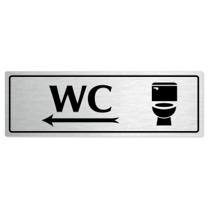 WC vlevo, 240x79mm, stříbrná popiska s rámečkem