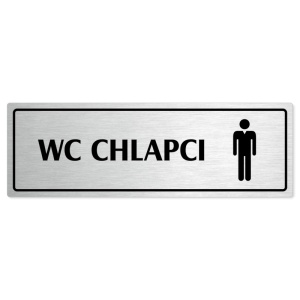 WC chlapci, 240x79mm, stříbrná popiska s rámečkem