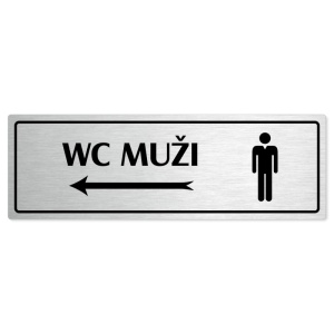 WC muži vlevo, 240x79mm, stříbrná popiska s rámečkem