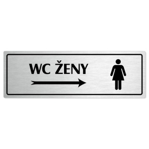 WC ženy vpravo, 240x79mm, stříbrná popiska s rámečkem