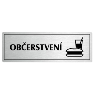 Občerstvení, 200x66mm, stříbrná popiska s dvojtým rámečkem
