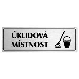 Úklidová místnost, 200x66mm, stříbrná popiska s dvojtým rámečkem