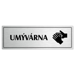 Umývárna, 200x66mm, stříbrná popiska s dvojtým rámečkem