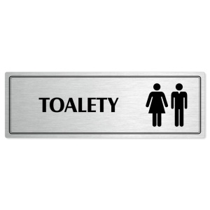 Toalety společné, 200x66mm, stříbrná popiska s dvojtým rámečkem