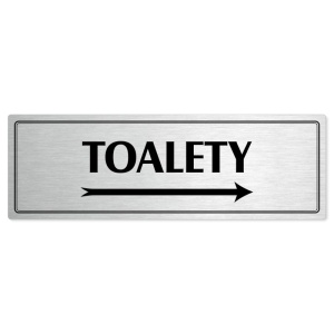 Toalety vpravo, 200x66mm, stříbrná popiska s dvojtým rámečkem