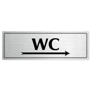 WC vpravo, 200x66mm, stříbrná popiska s dvojtým rámečkem