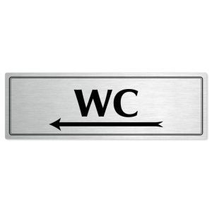 WC vlevo, 240x79mm, stříbrná popiska s dvojtým rámečkem