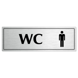 WC muži, 200x66mm, stříbrná popiska s dvojtým rámečkem
