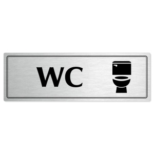 WC, 200x66mm, stříbrná popiska s dvojtým rámečkem